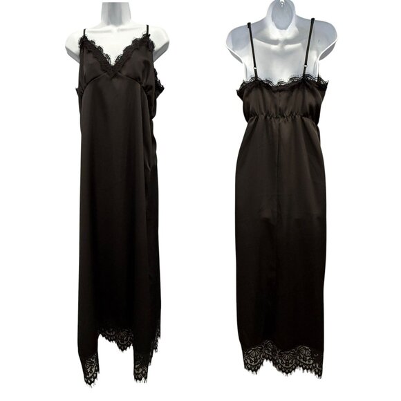 Dazy Black Slip Dress Midi Satin Lace Y2K Whimsigoth Romantic Fairy Grunge Sz XL - Picture 1 of 10